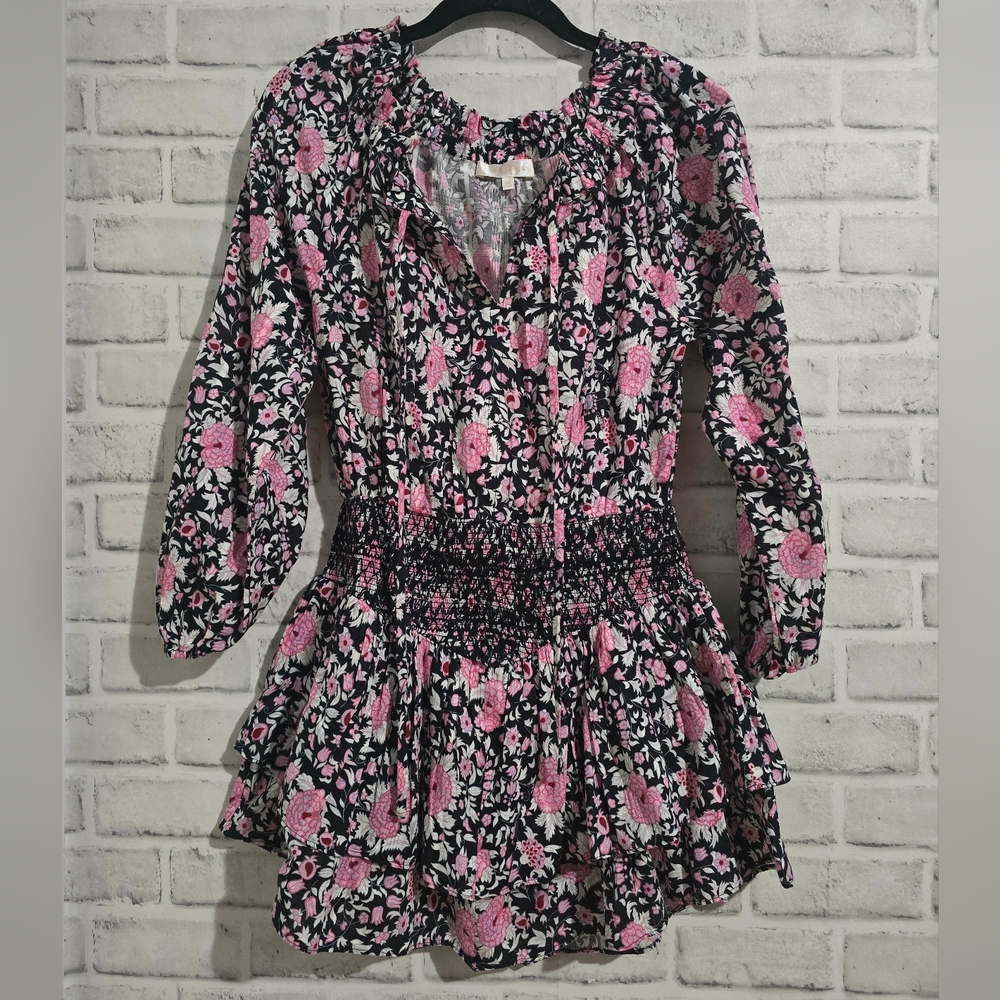 LoveShackFancy Netra Floral Mini Dress Black/Pink Floral Size XS - Picture 4 of 10
